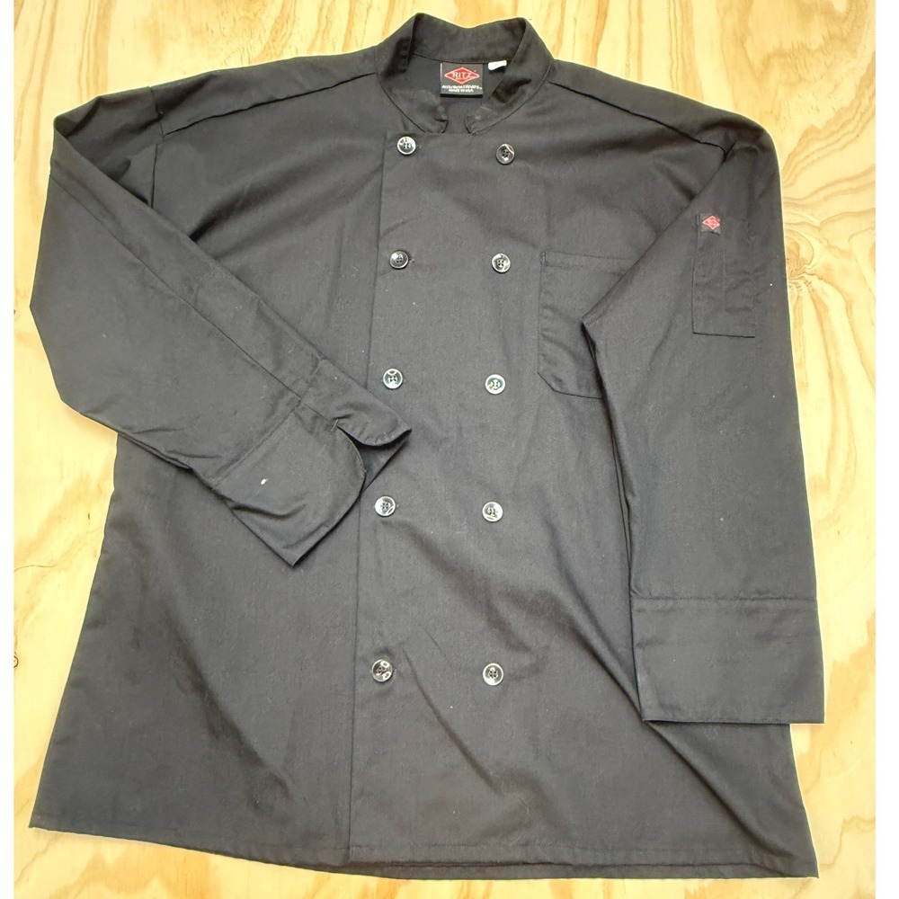 Ritz KitchenWears Mens XL Black Chef Coat Double Breasted Long Sleeve Made in US
